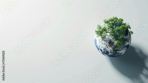 Earth globe with green tree on white background. 3D rendering.