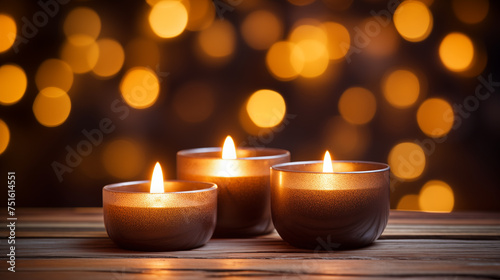 Candles on Wooden Background, Scented Candle.