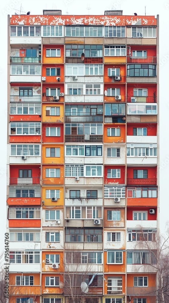 isolated multi flat building with color facade and lots of windows isolated multi flat building with color facade and lots of windows