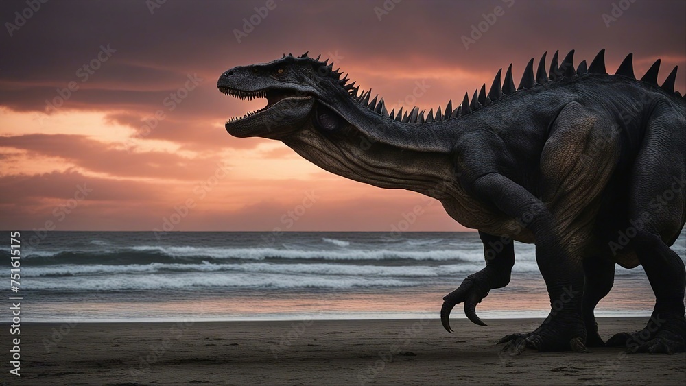 t rex dinosaur _The big fantasy dinosaur was an exploited creature that existed on the earth in the troubled times,  - obrazy, fototapety, plakaty 