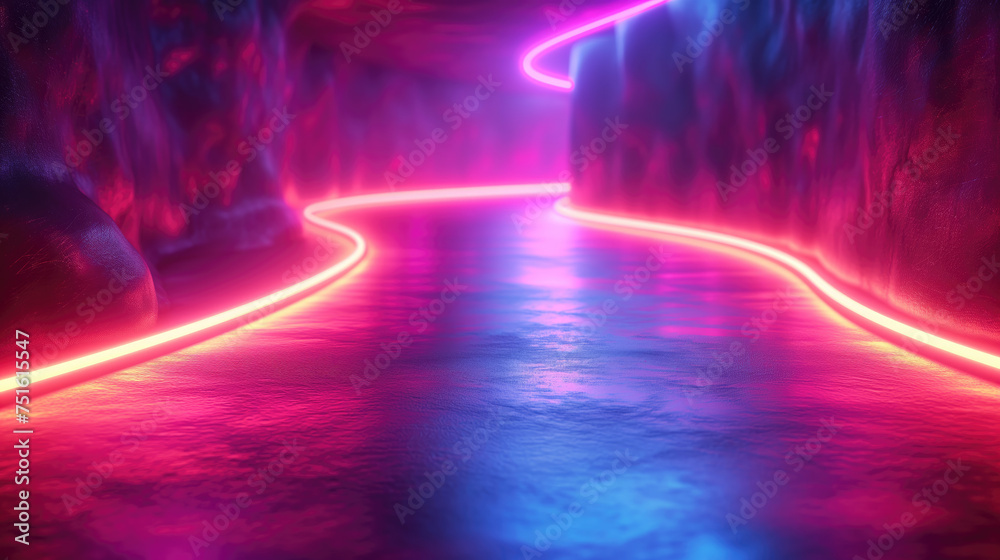 Glowing Glittering Path Way to Heaven Disco Neon Glow Road Entrance Blue Pink Purple Violet