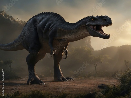tyrannosaurus rex dinosaur was a monstrous creature that dominated the land in the dark times   