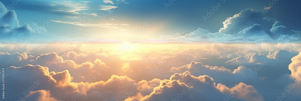 beautiful cumulus clouds at sunset  in the panoramic blue sky