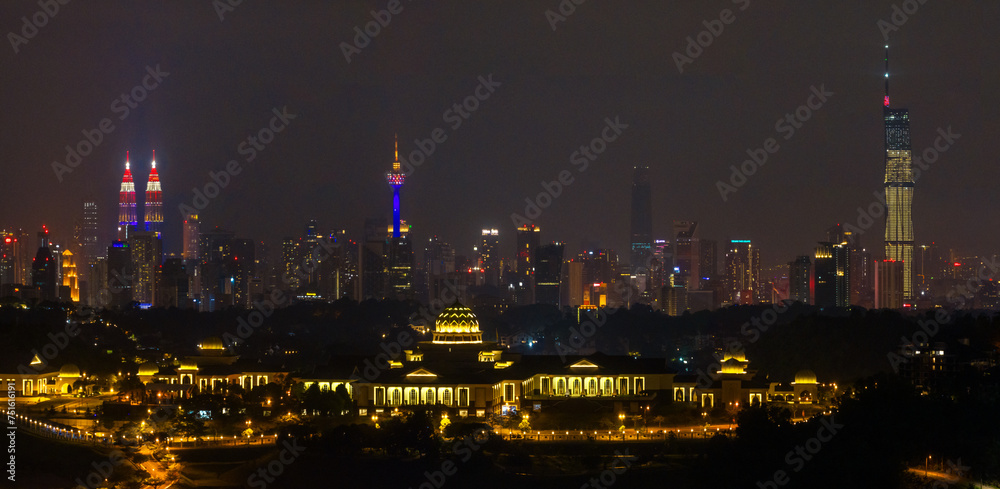  Aerial view of Istana Negara (National Palace), Malaysia during night view with kuala lumpur city background.