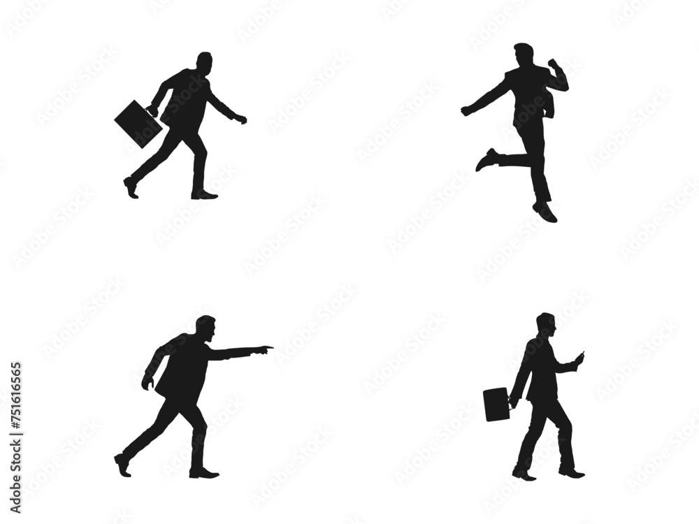 Silhouettes of happy jump and running Businessman. people running set. Vector illustration of Running Silhouettes. Silhouettes of business people run vector isolated on white background.