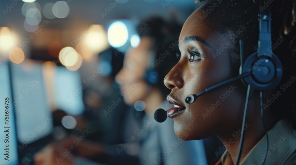 friendly operator team agent with headsets working in a call centre friendly operator team agent with headsets working in a call centre