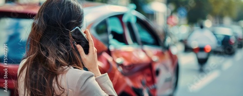 Woman on phone at car crash scene