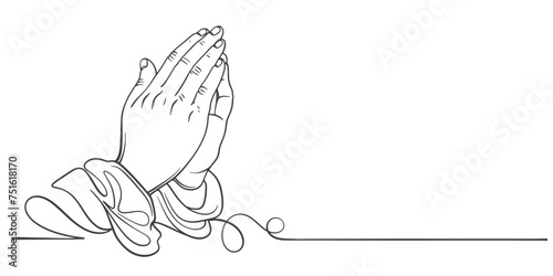 Praying hand line art vector illustration	
