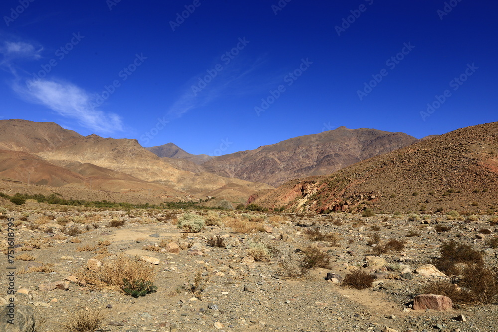 View on a mountain in the High Atlas  which is a mountain range in central Morocco, North Africa, the highest part of the Atlas Mountains