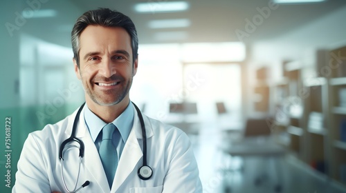 Portrait of smiling mature doctor in white coat