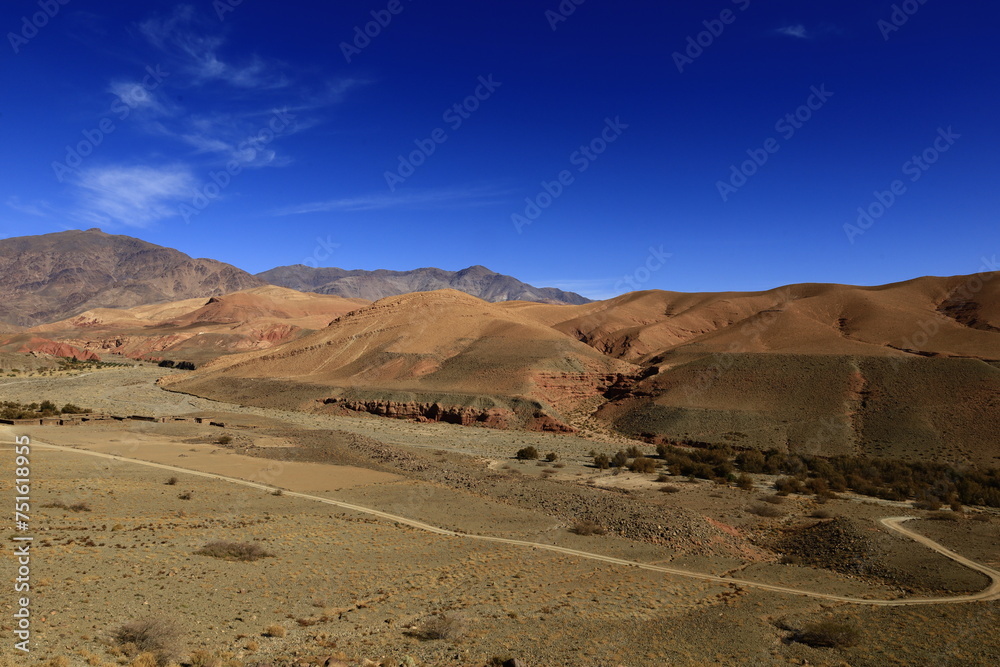 Naklejka premium View on a mountain in the High Atlas which is a mountain range in central Morocco, North Africa, the highest part of the Atlas Mountains