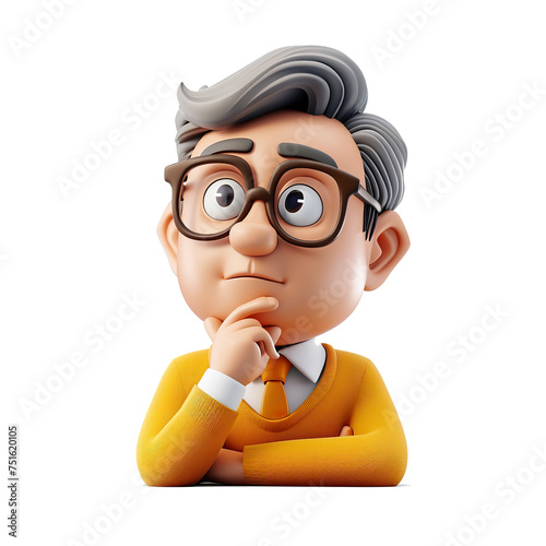 man thinking emoji face character on the transparent background, 3d