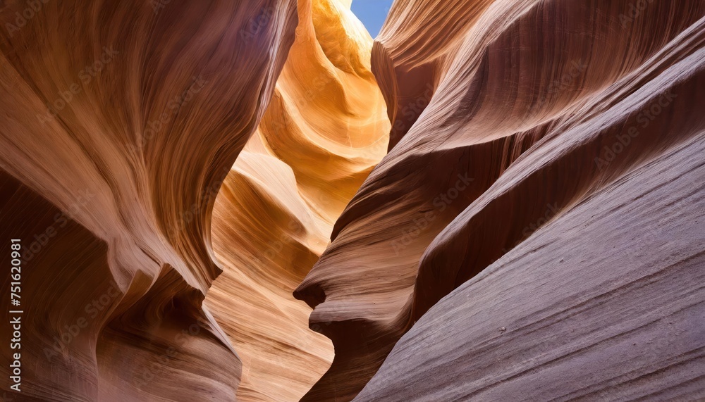 Antelope Canyon Warm Tones, Wave-Like Rock Walls, Upward Perspective 