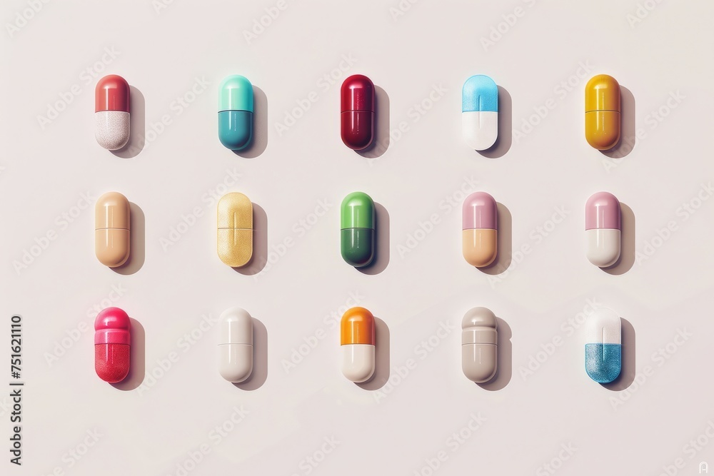 Colorful pills and capsules on the white background Colorful pills and capsules on the white background