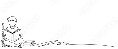 boy reading book line art style. world book day element vector