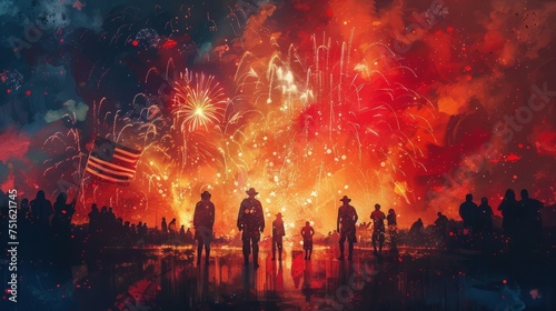 Fourth of July Fireworks Celebration in Post-Apocalyptic Style © ThamDesign