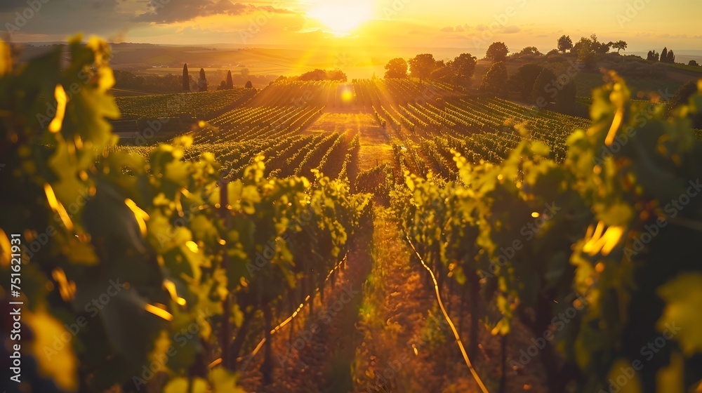 Tuscany Vineyard at Sunset in Tilt-Shift Style