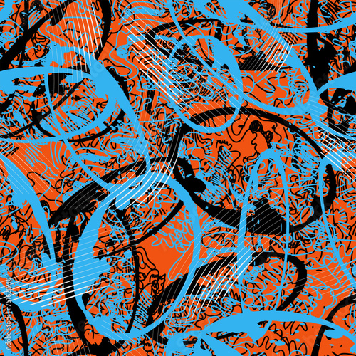 Abstract urban seamless pattern with chaotic grunge circles and lines 