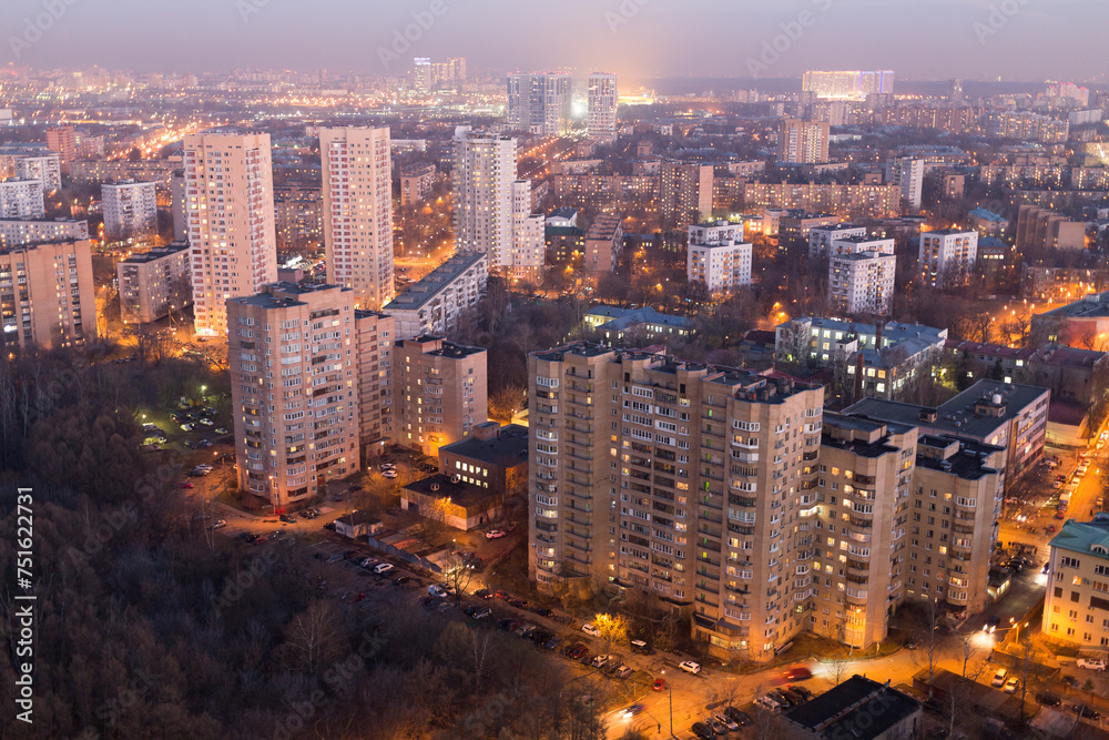 Evening view of Moscow uptown near the forest