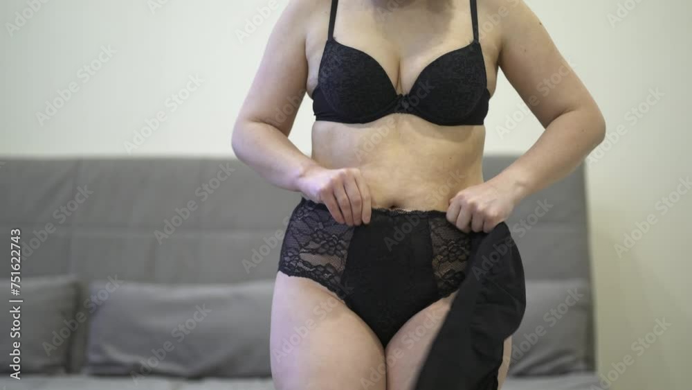 Woman in corrective panties, overweight female body in shapewear, body care concept