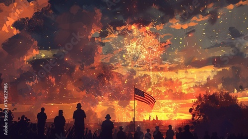 People Watching Fireworks at Sunrise - Digital Painting