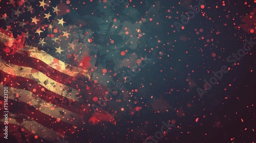 Abstract US Flag with Confetti-like Dots on Black Background