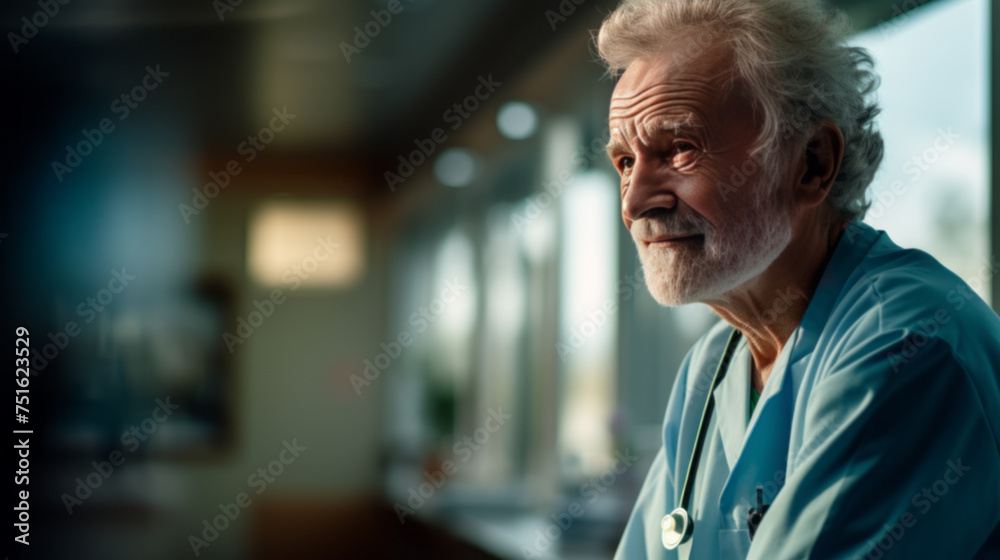Elderly Male Doctor Gazing Thoughtfully Elderly Male Doctor Gazing Thoughtfully