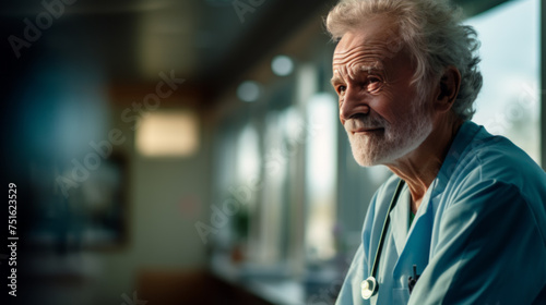 Elderly Male Doctor Gazing Thoughtfully