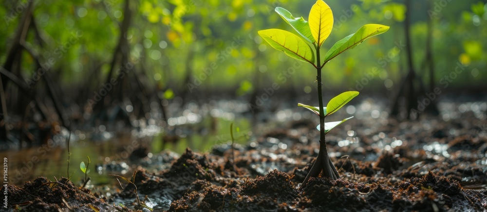 Vibrant small plant growing in fertile soil under the sun's warmth Vibrant small plant growing in fertile soil under the sun's warmth