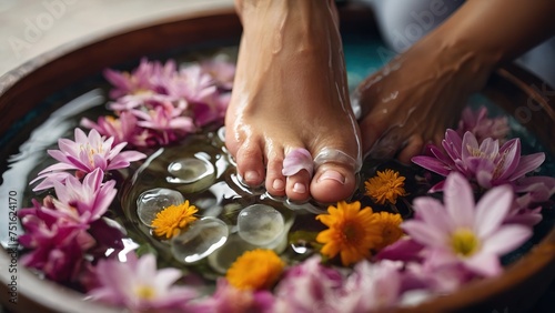 Woman enjoying a foot spa treatment