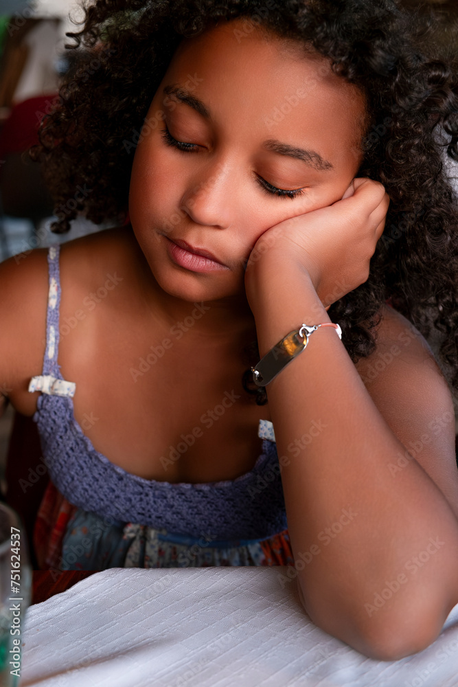 Beautiful Cute Sad Depressed Mixed Race African American Girl Child