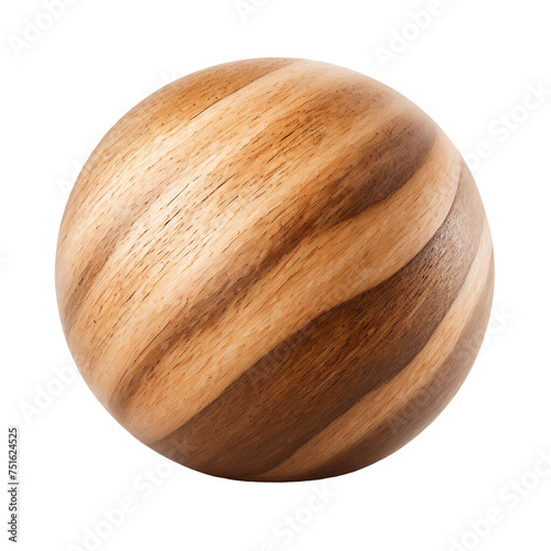 Round wooden sphere isolated on a transparent background