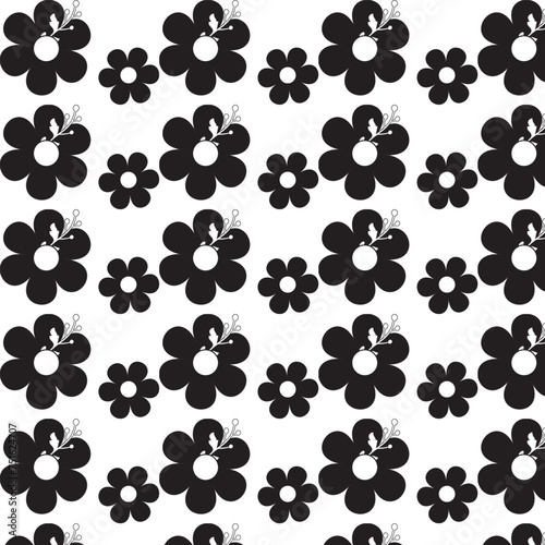 Fototapeta Naklejka Na Ścianę i Meble -  Seamless pattern with daisy flower, petals and branch on white background vector illustration. Daisy flower vector