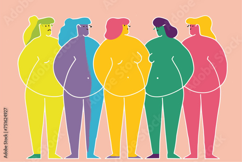 A group of plus size women, body positive vector illustration
