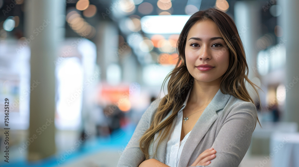 Confident Professional Woman at Business Conference
Confident Professional Woman at Business Conference