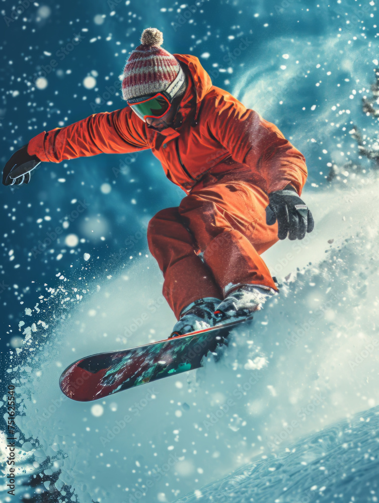 Snowboarder Descending in Snowstorm