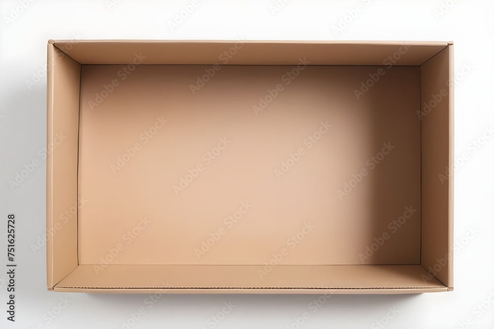 Fototapeta premium Empty kraft box. White box without lid. Top view. AI image.