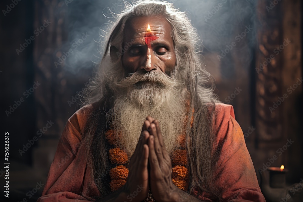 Hindu man praying,. peace, hope, dreams concept, Ai generated