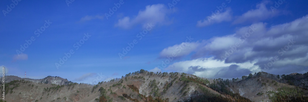 Beautiful mountain landscape on a bright day in Ginzanshinhata area Japan Beautiful mountain landscape on a bright day in Ginzanshinhata area Japan