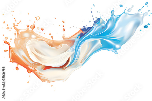 Creamy liquid watercolor colorful splash isolated on transparent background