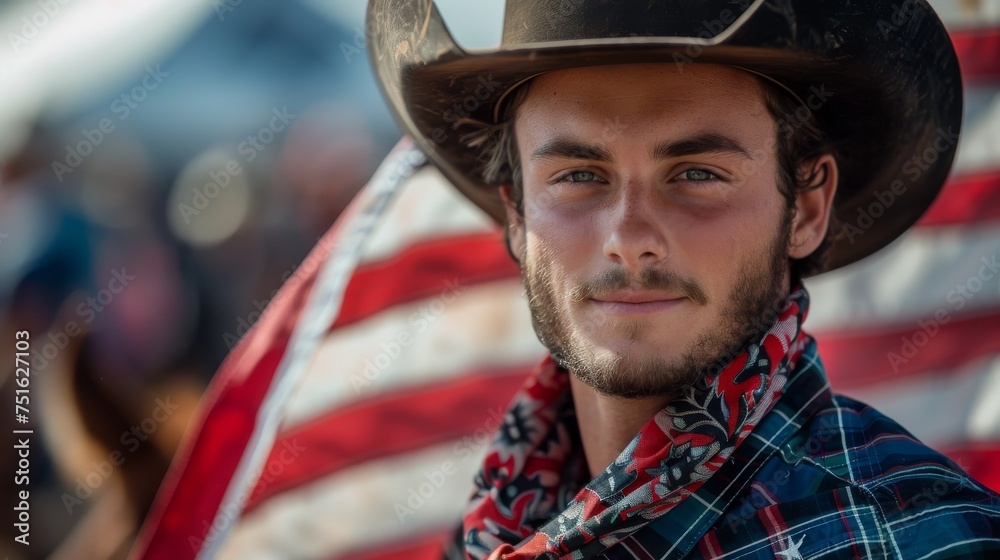 Classic Cowboy Portrait with American Flag Classic Cowboy Portrait with American Flag