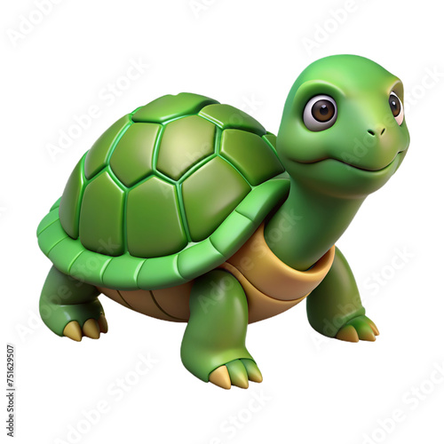 3d a cute little turtle isolated on transparent background.