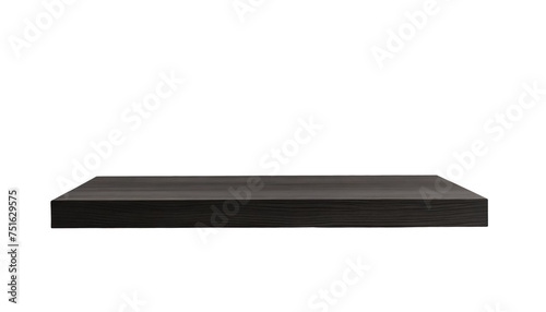 Black wooden shelf, designed with a minimalist aesthetic and isolated on a transparent background 