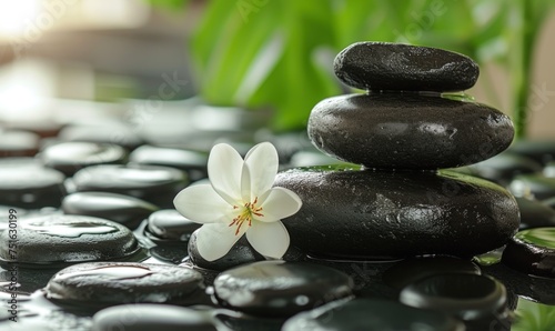 Woman receive hot stone massage therapy in salon.