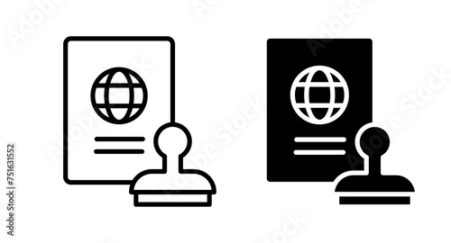 Passport icon vector set. Stamp in passport symbol