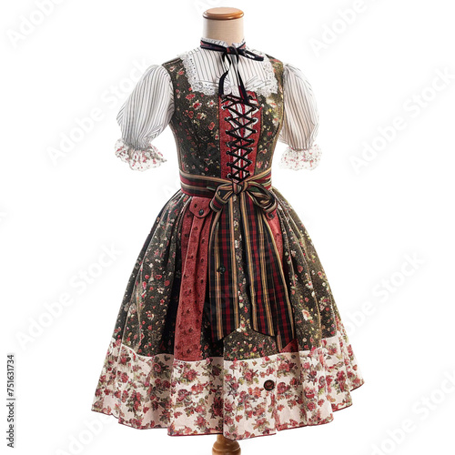 Trachten dirndl displayed on mannequin, transparent background, isolated image, generative AI