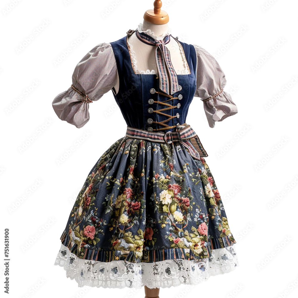 Trachten dirndl displayed on mannequin, transparent background, isolated image, generative AI