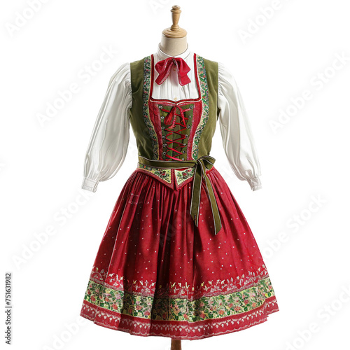 Trachten dirndl displayed on mannequin, transparent background, isolated image, generative AI