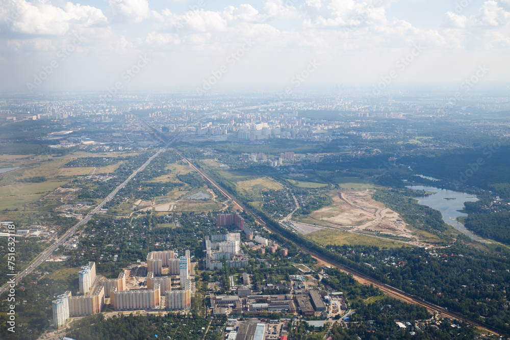 Aerial view of moscow outskirts on sunny day
