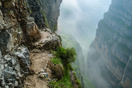 A dangerous mountain path above a precipice